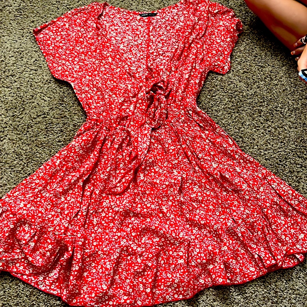 red floral dress